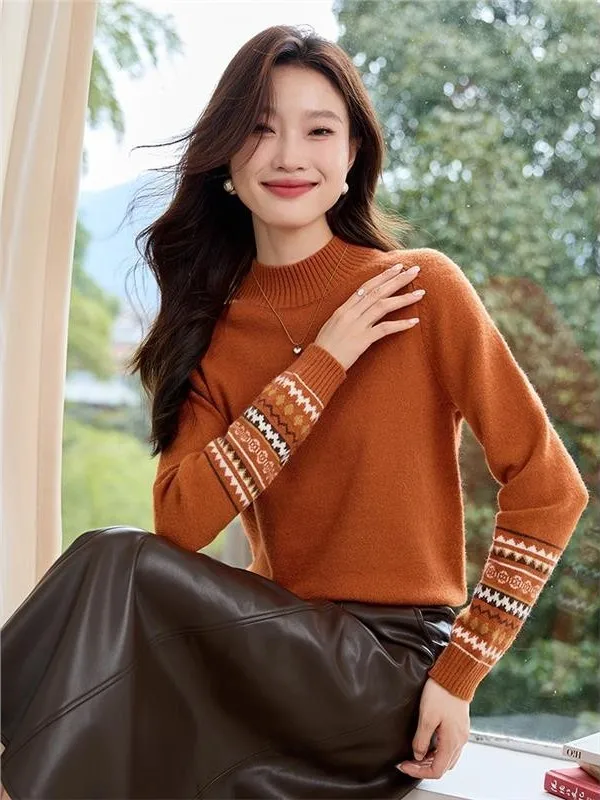 

Women's Thiened f-High Collar Knitted Sweater Autumn Winter Faion Commute Sle Straight Tube Long Sve Top