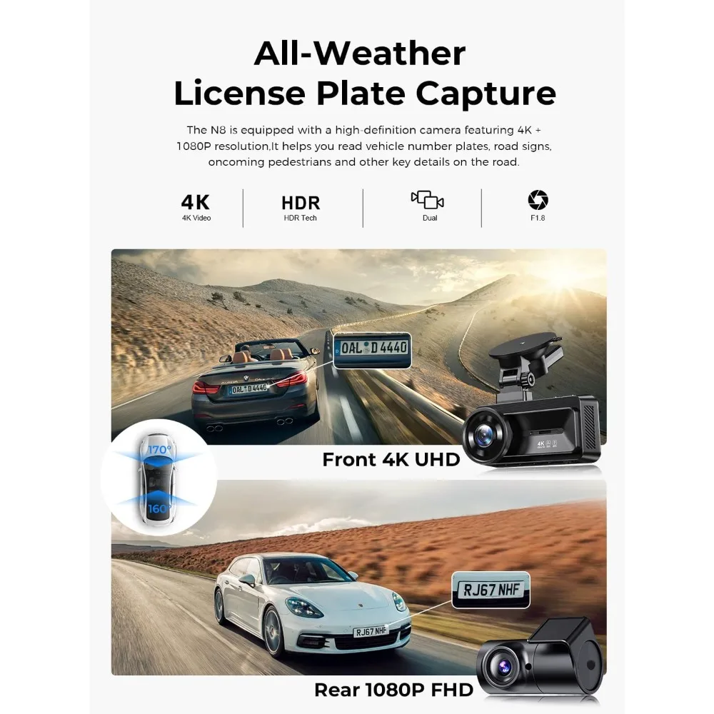

Dash Cam Front Rear: 4K+1080P Full HD Dashcam Free 64GB Card, with 5G WiFi GPS, Dual Dash Camera for Cars with 3" IPS Screen