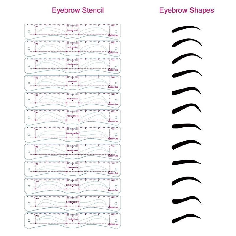 12 Pcs Reusable Eye Brow Drawing Guide Eyebrow Stencil Set Styling Shaping Grooming Template Card Kit Eyebrow Shaper Makeup