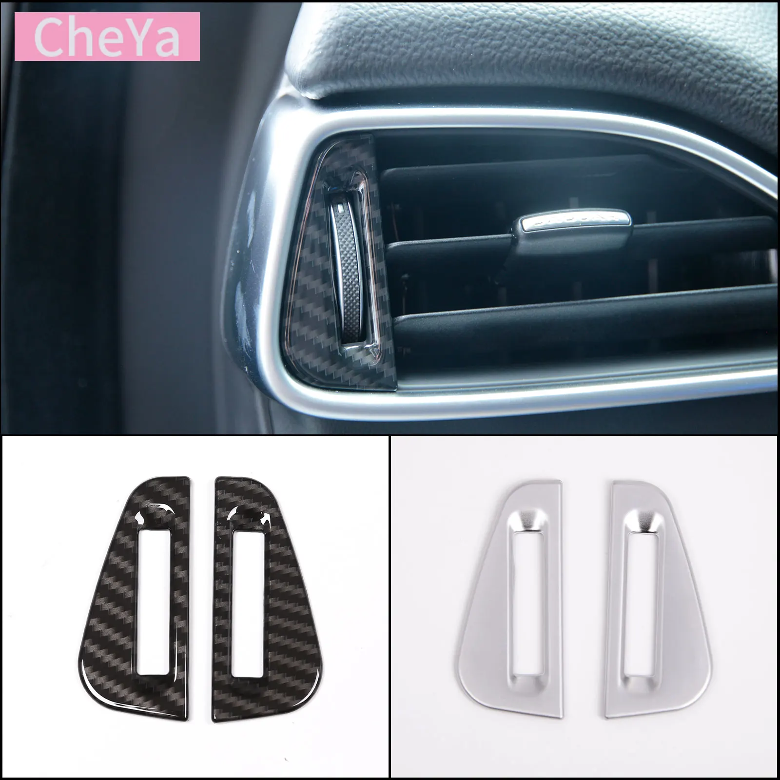 

cheya ABS Carbon Fiber Car Air Outlet Adjustment Switch Cover Frame Trim for Jaguar XE F-PACE X761 2016 + Accessories 2 pcs