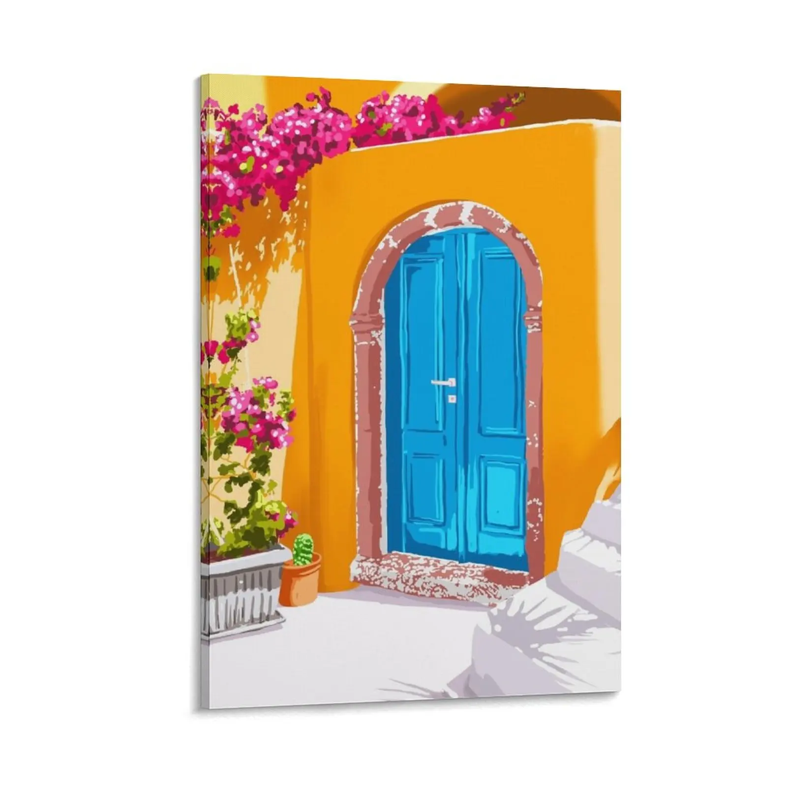 

Sunny Morocco, Summer Architecture Greece Travel Painting, Boungainvillea Tropical Floral Canvas Painting Decorative paintings