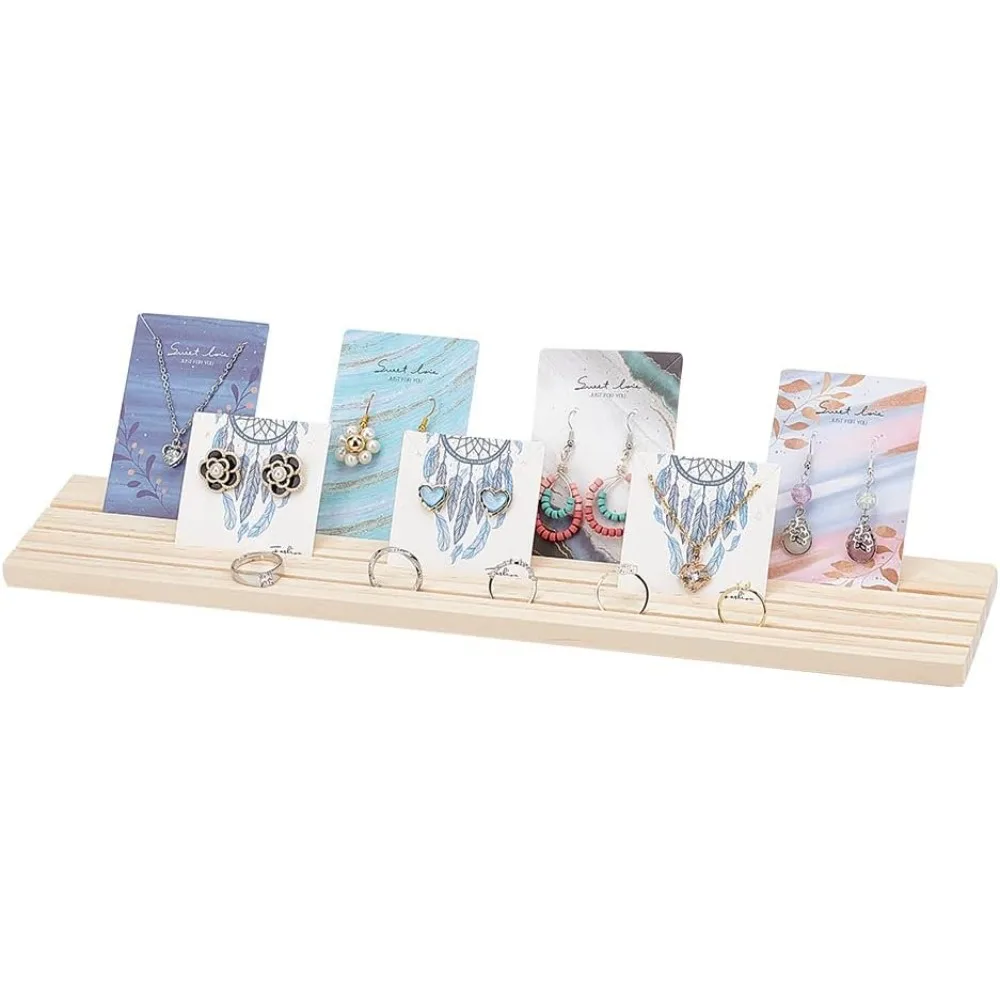 Portable Wooden Earring Display Holder, 3-slot Ring Jewelry Display Stand Craft Showing Organizer Tray Wood Business Card Holder