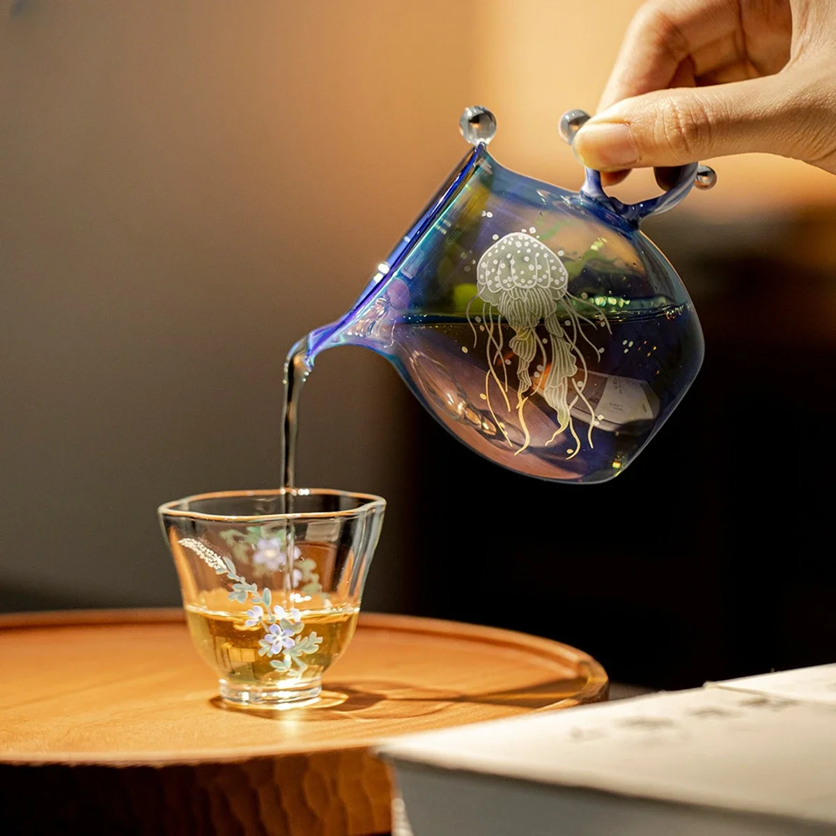 

CLL Chinese blue glass fair cup average cup tea ceremony accessories transparent thickened uniform cup glass