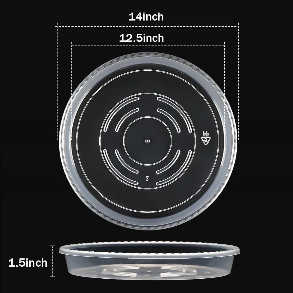 5 Pack 14 Inch Clear Plant Saucers - Heavy Duty Thick Plastic Trays for Indoor & Outdoor Plants