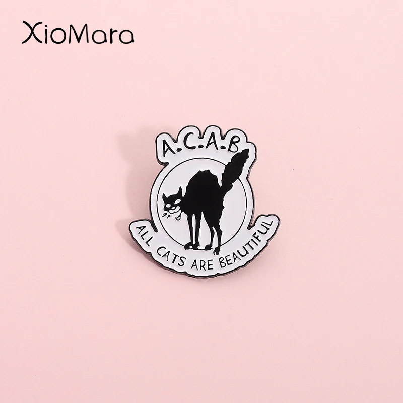 

A Frightened Kitty Enamel Pin All Cats Are Beautiful Black Cat Brooches Lapel Badge Wholesale Jewelry Gift For Kid Friend