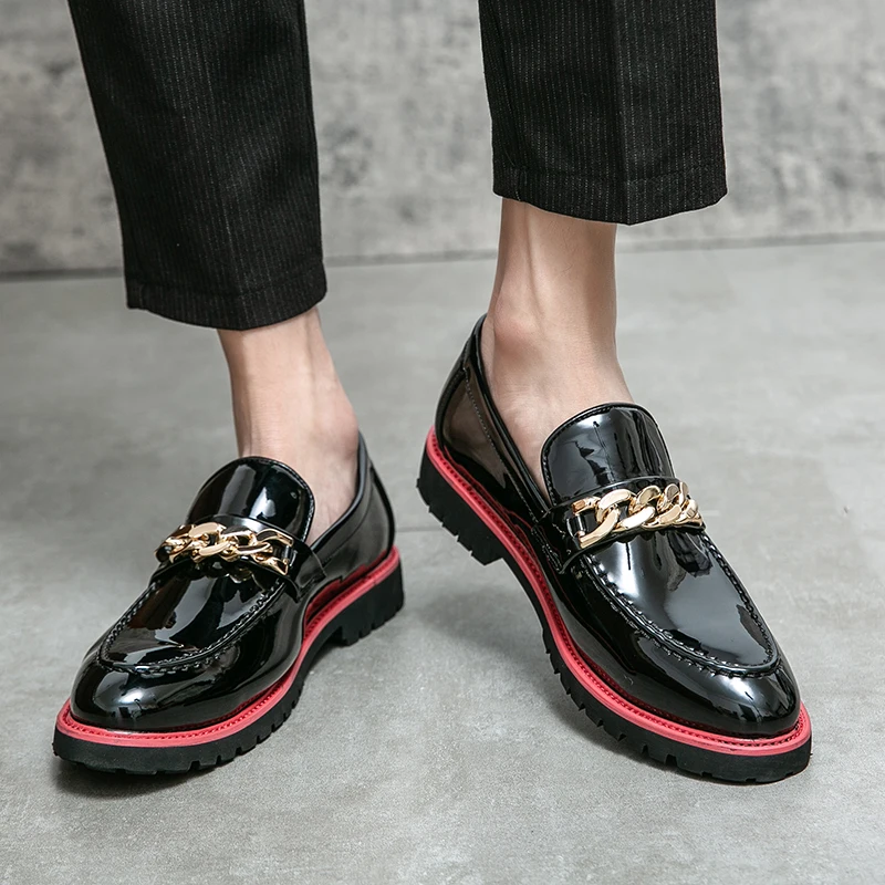 2026 Autumn New Designer Chain Dress Shoes for Men Black Fashion Casual Leather Shoes Male Soft Sole Business Wedding Shoe Man
