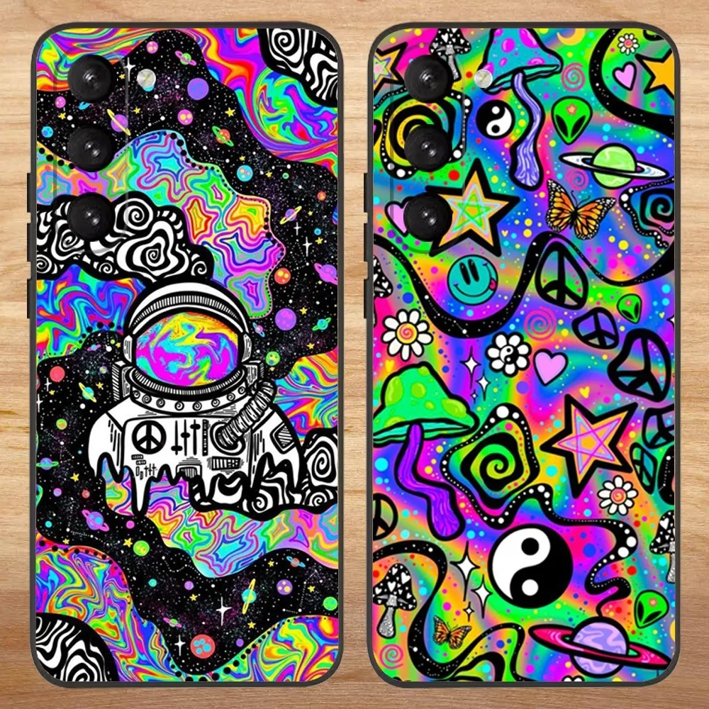 Colourful Psychedelic Trippy Art Phone Case For Samsung S23,23,22,30,21,10,9,Note20 Ultra,Lite,Ultra,5G,Plus,FE,Black Soft Case