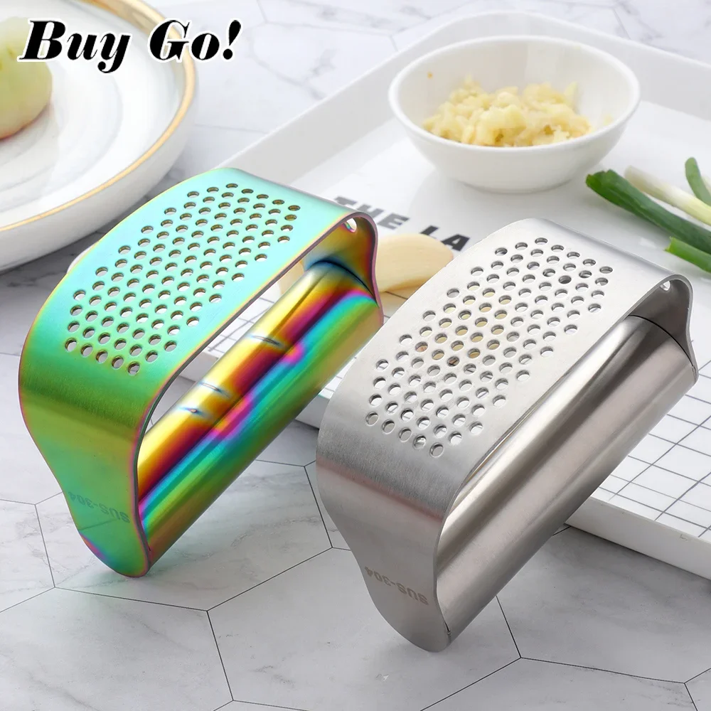 1X Manual Curved Garlic Press Rocker Stainless Steel Garlic Crusher Garlic Mincer Presses Ginger Press Squeezer Can Opener Tool