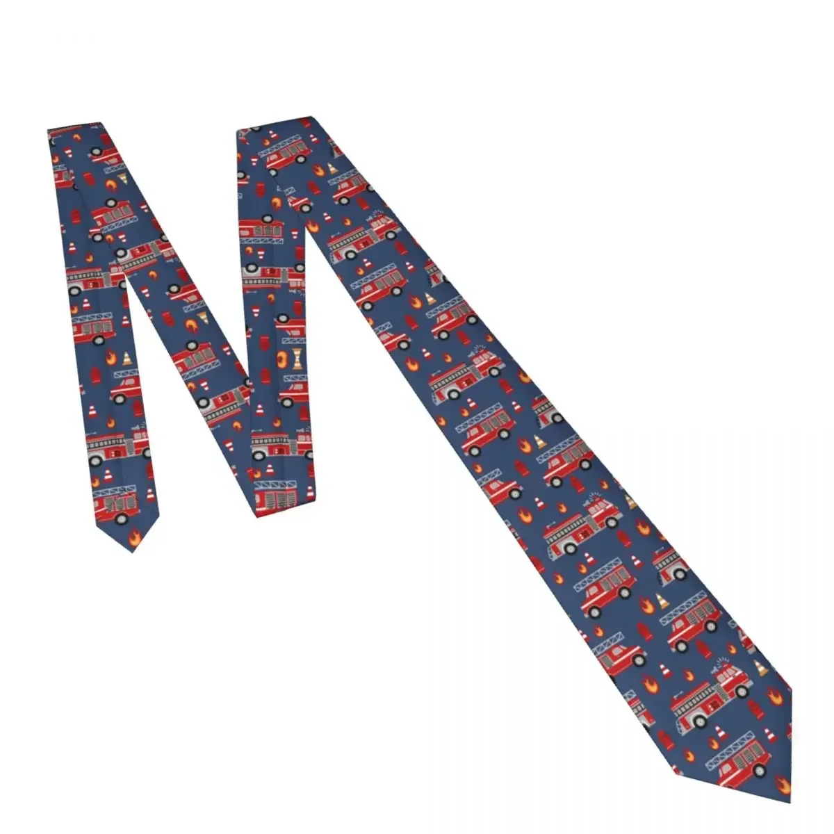 Mens Tie Classic Skinny Fire Trucks Cartoon Neckties Narrow Collar Slim Casual Tie Accessories Gift