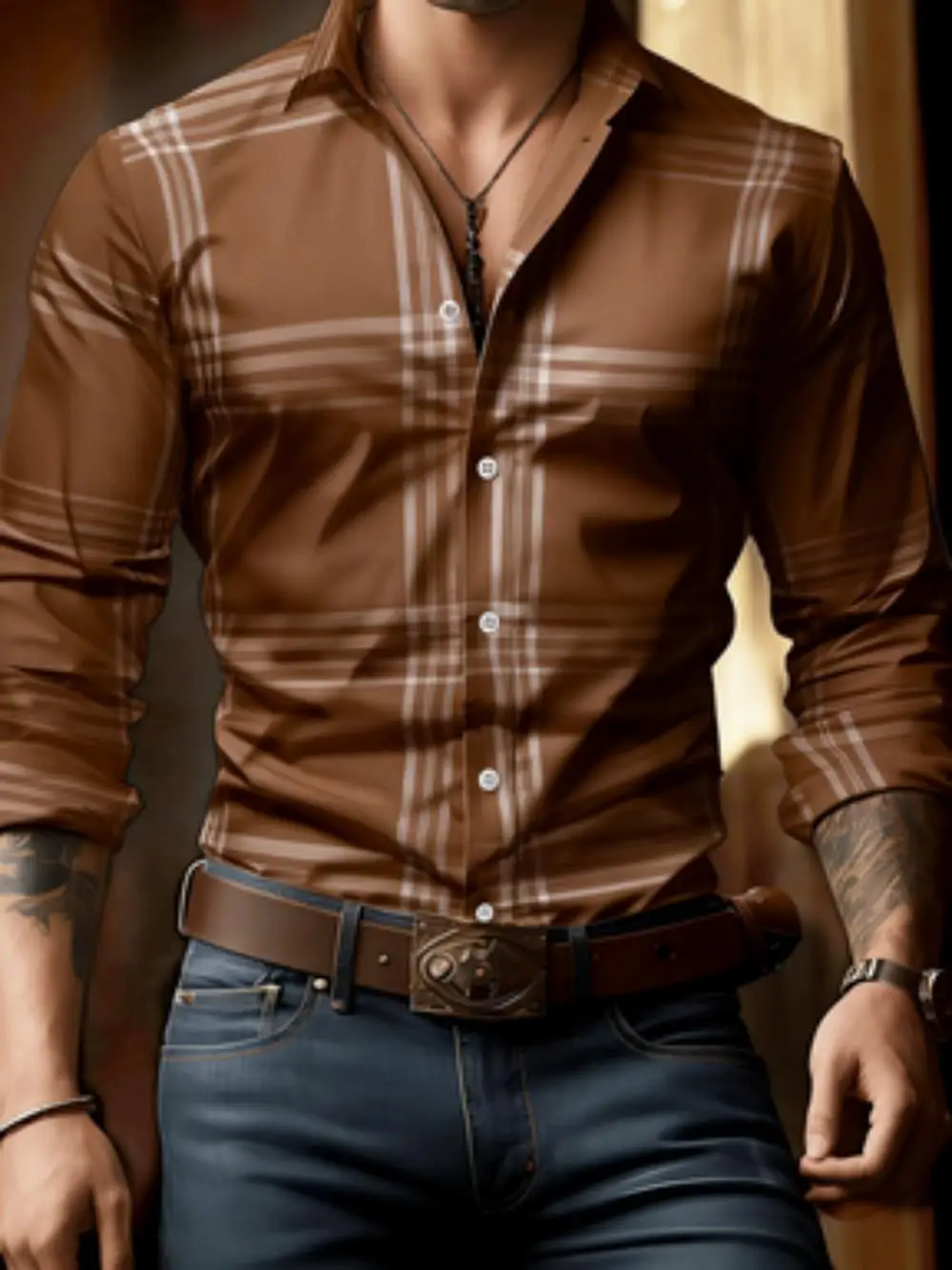 Men's Long-Sleeved Striped Shirt with Classic Fashion Design Featuring Striped Pattern Details, Suitable for Spring, Summer and