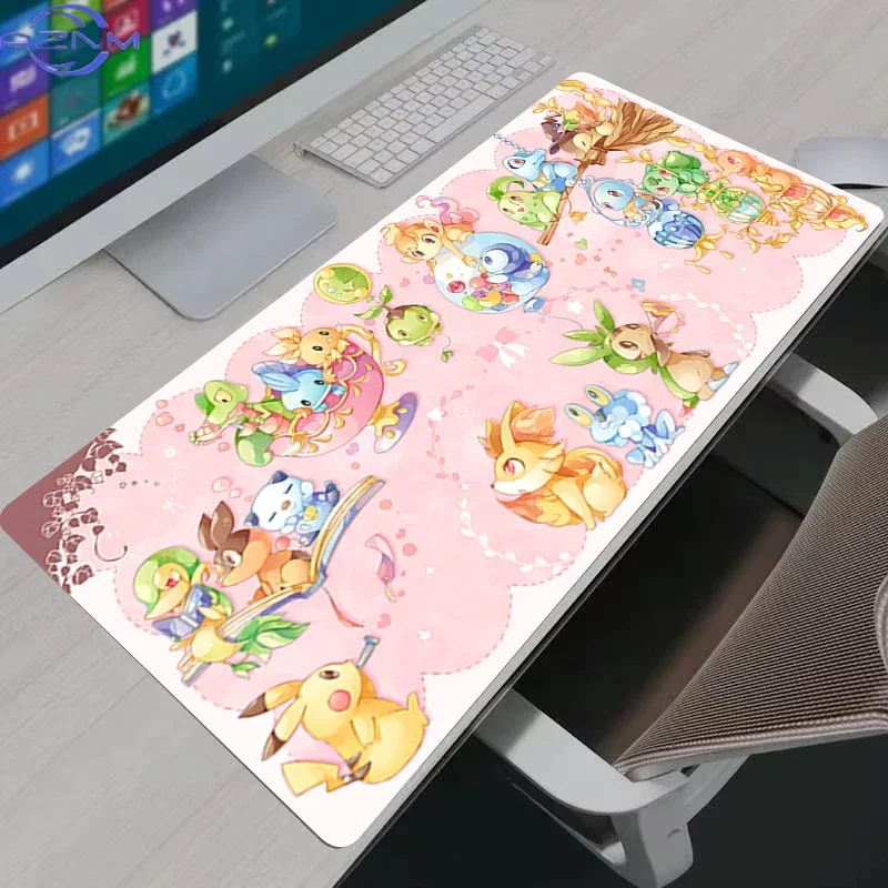 Cute Cartoon Creatures Group Yellow Background Kawaii Hand Drawn Style Mouse Pad Rubber Non Slip Desk Mat for Gaming Decor