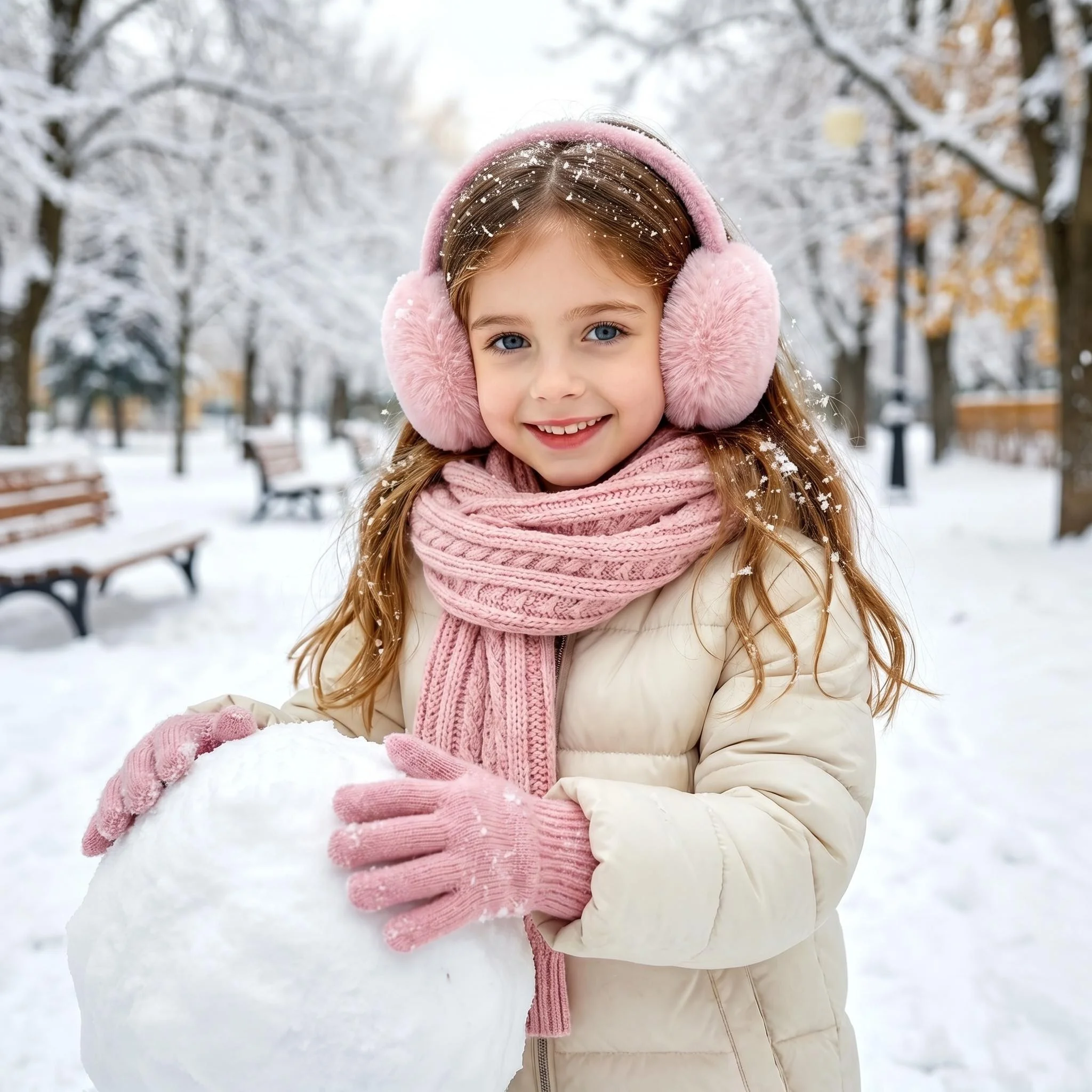 3-10 Years Old Children's Earmuff Scarf Glove Warm-Up Set - Solid Color, Versatile, Three-Piece Set