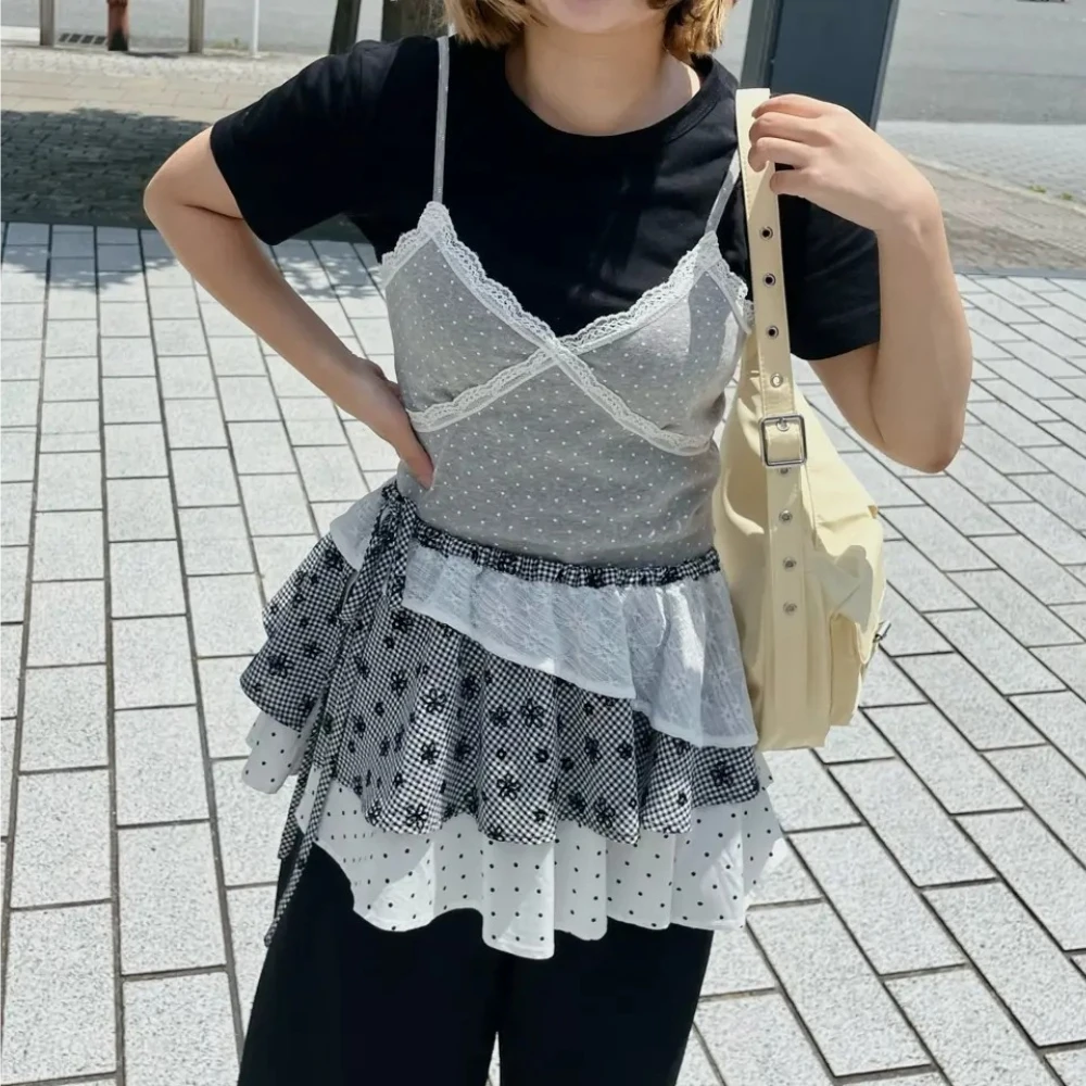 Korean Ins Spliced Skirt Overlay Y2K Subculture Japanese Layered Ruffle Hip Skirt Cute Sweet Daily Shopping Accessories