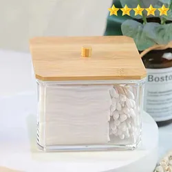 【Hot sales】Square cotton swab box Plastic bamboo cover cotton swab simple makeup remover cotton storage box