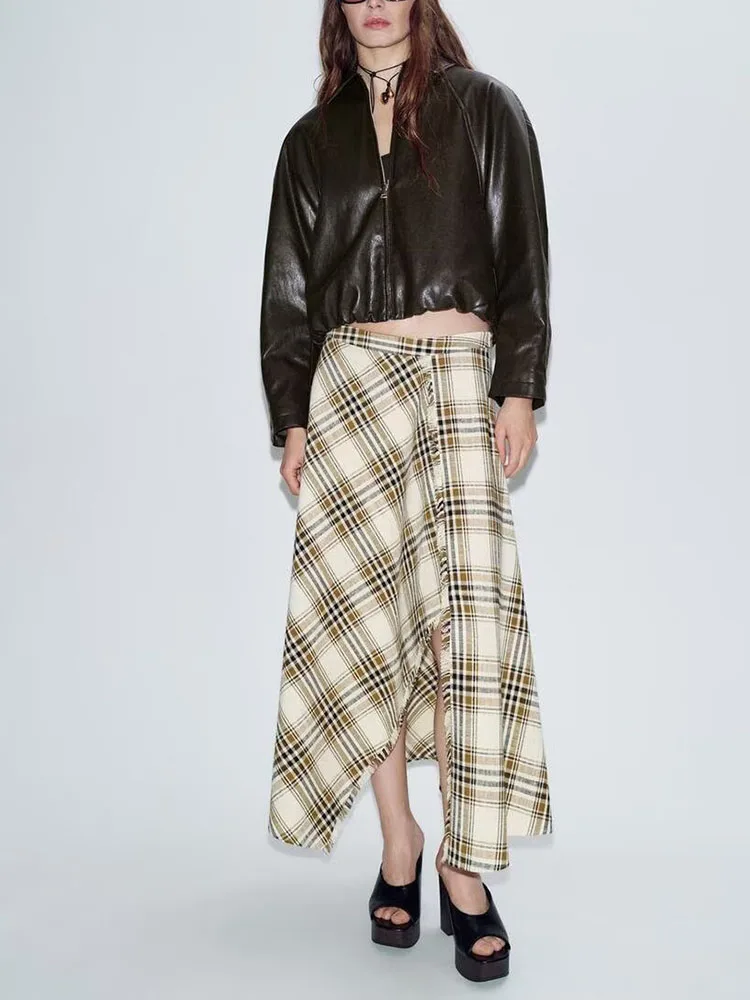 

Юбка миди с высокой талией, асимметричная, в клетку, из весенней коллекции, новинка, серия Elite, женская модная этническая одежда, сценический костюм