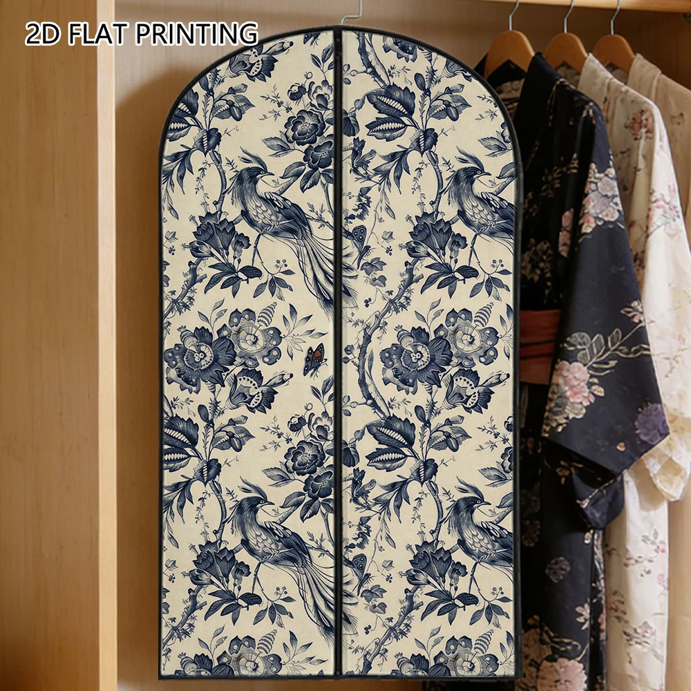 1pc blue phoenix bird Compressed Dust Cover Clothes Compression Hanging Storage Bag Household Wardrobe Organizer