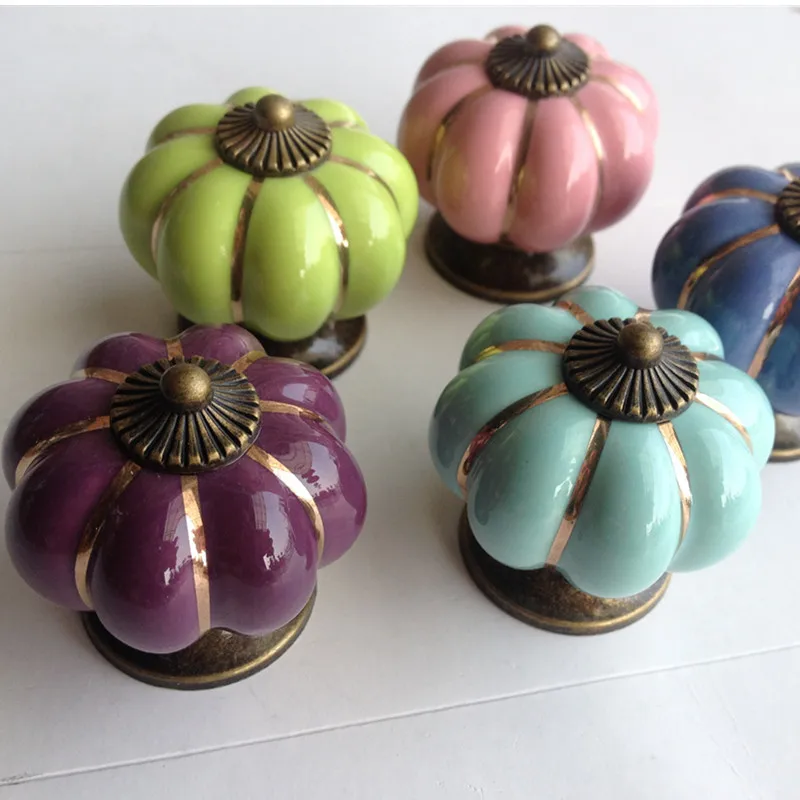 40mm Vintage Furniture Handle Door Knobs Pumpkin Ceramic Cabinet Handles Kids Room handle Drawer Cupboard Pull Handle