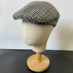 Gray Plaid Newsboy Hat Wool Womens Mens Ivy Cap Cabbie Driver Hat Autumn Winter Flat Hats Vintage Gatsby Beret 49
