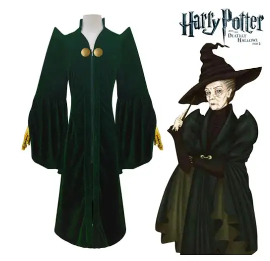 Harryy Potter Series Professor Minerva McGonagall Cosplay Costume Cloak Hat Full Set of Hogwarts College Party Cos Costume