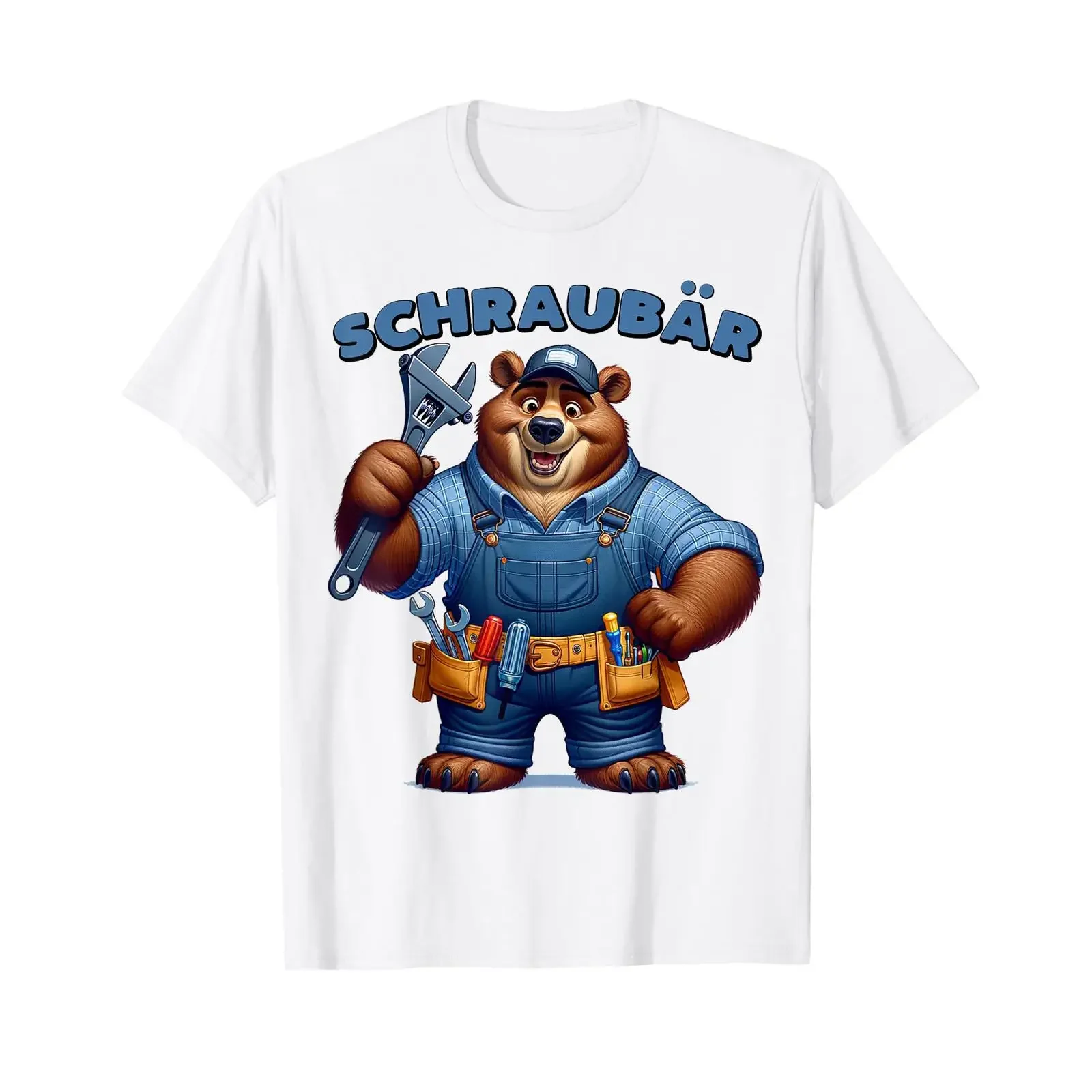 Screw Bear Craftsman Screws Mechanics Humour T Shirt White vintage Washed fashion Casual graphic Soft Versatile streetwear