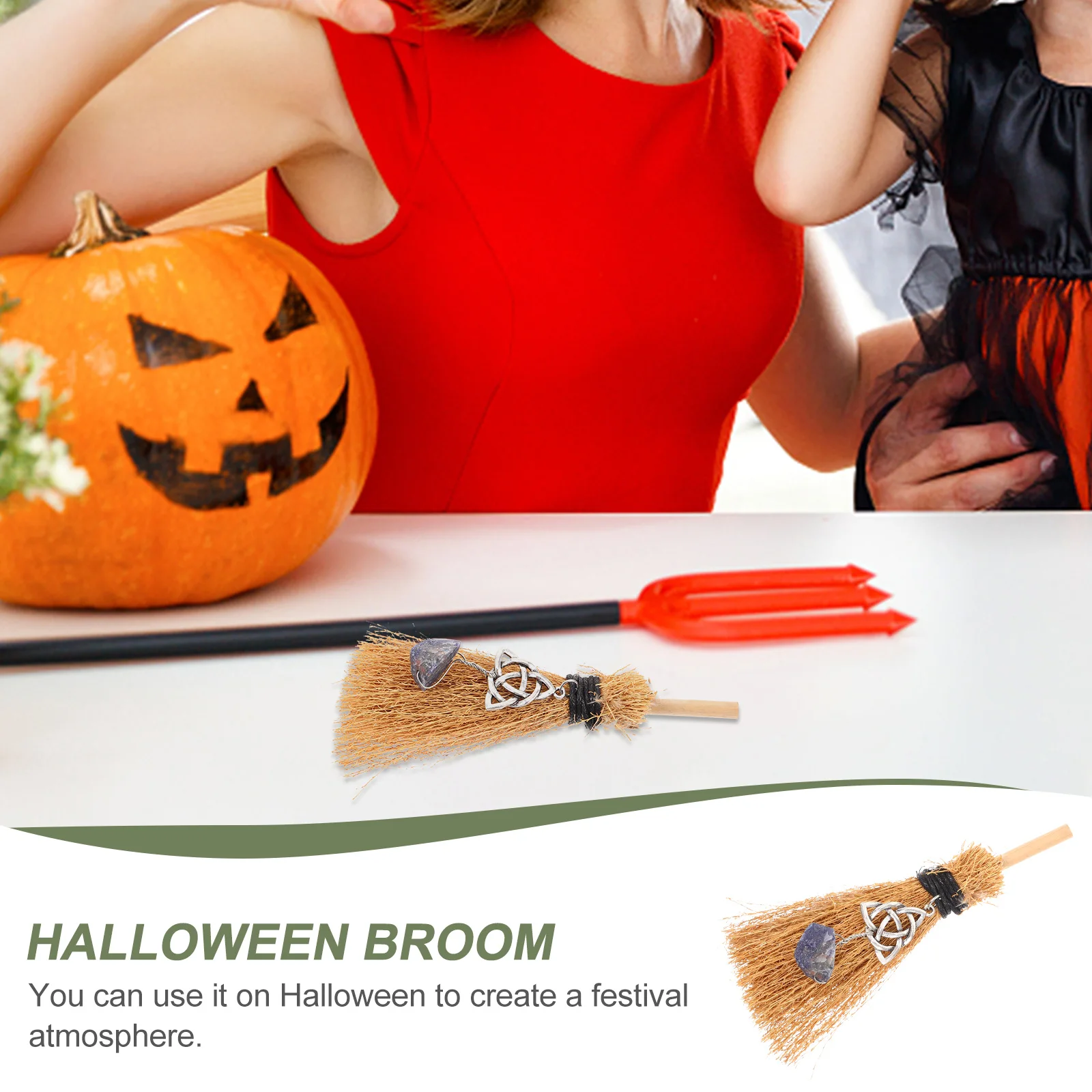 

Mini Broom Props Halloween Decoration Witch Car Wood Costume Ball Supply Themed
