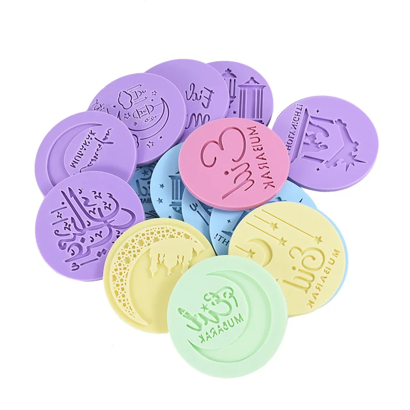 Multi Styles Eid Mubarak Letter Embossed Mold Round Shaped Cookie Cutter Sugarcraft Baking Tool Cake Decoration Ramadan Kareem