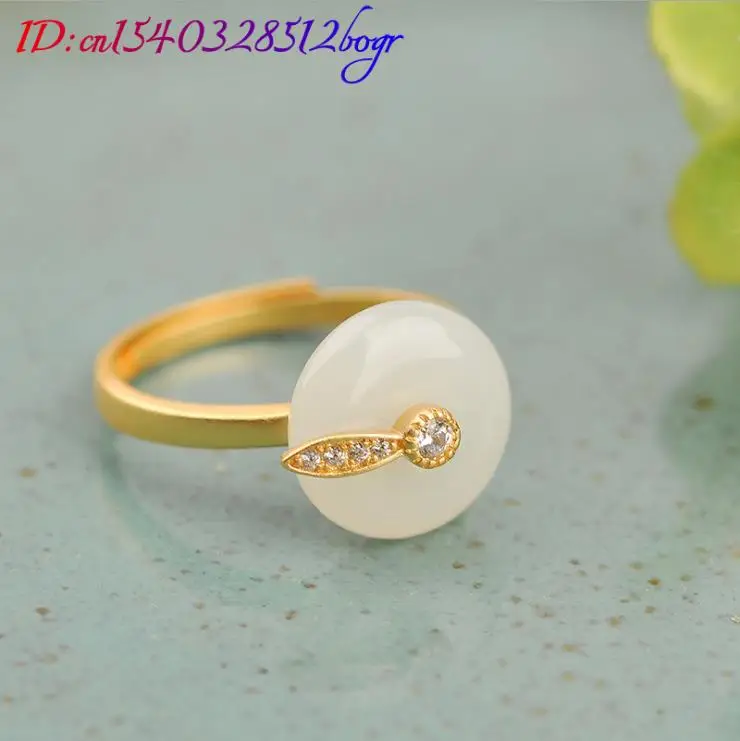 White Natural Jade Rings Gifts for Women 18K Gold Plated Designer Stone Carved Gemstone Real Jewelry Amulet Luxury