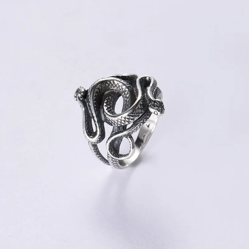 GEM'S BALLET Men's Snake Ring 925 Sterling Silver Double Snake Head Animal Rings Retro Vintage Creative Gift for Couple