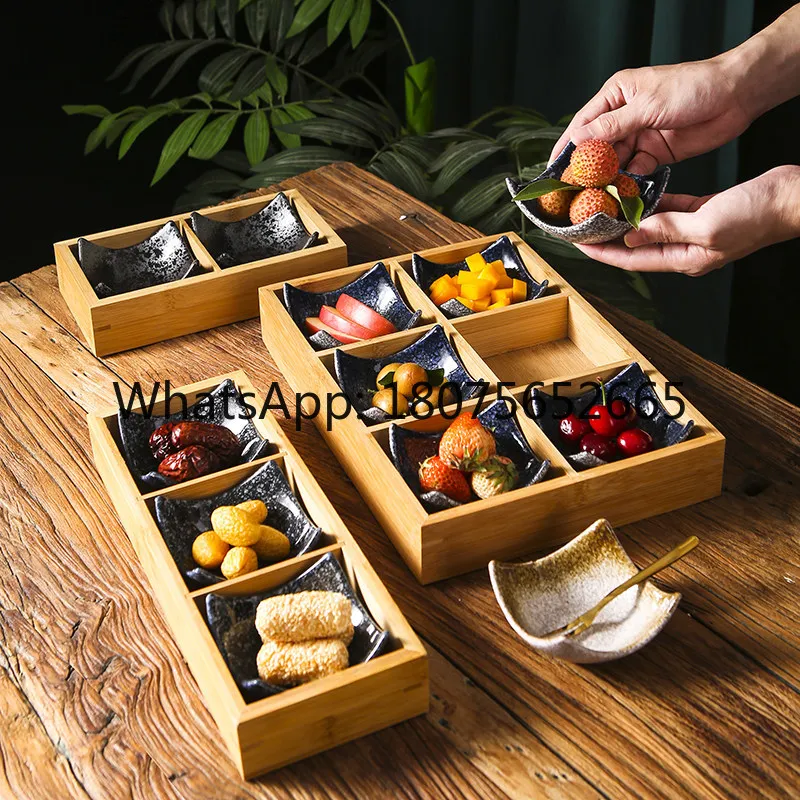 Jiugongge tray wooden storage box, dim sum grid tea, stove brewed tea, dried fruit plate tableware