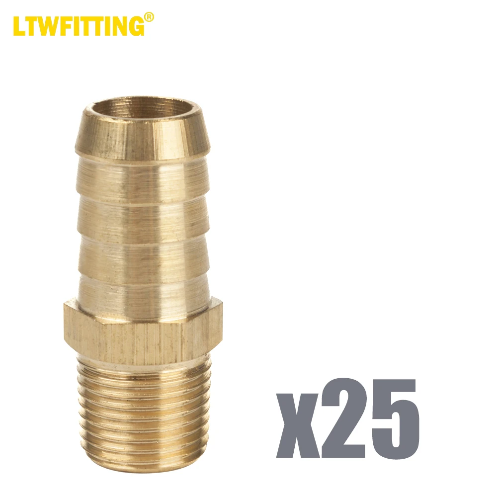 

LTWFITTING Brass Barb Fitting Coupler 5/8-Inch Hose ID x 3/8-Inch Male NPT Fuel Gas Water(Pack of 25)