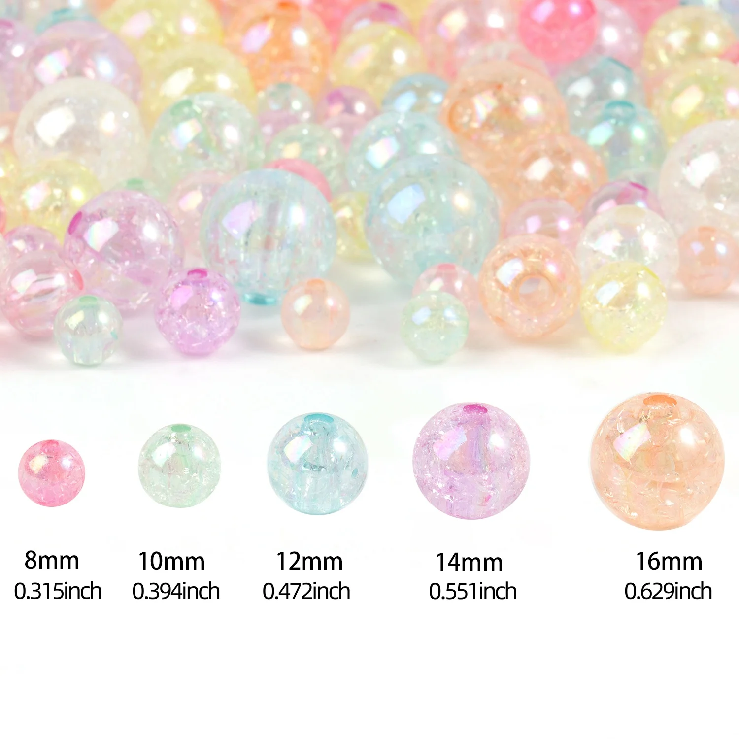 8-16mm Transparent Mixed Cracked Acrylic Crystal Beads Round Spacer Beads for Jewelry Making DIY Needlework Bracelets Necklaces