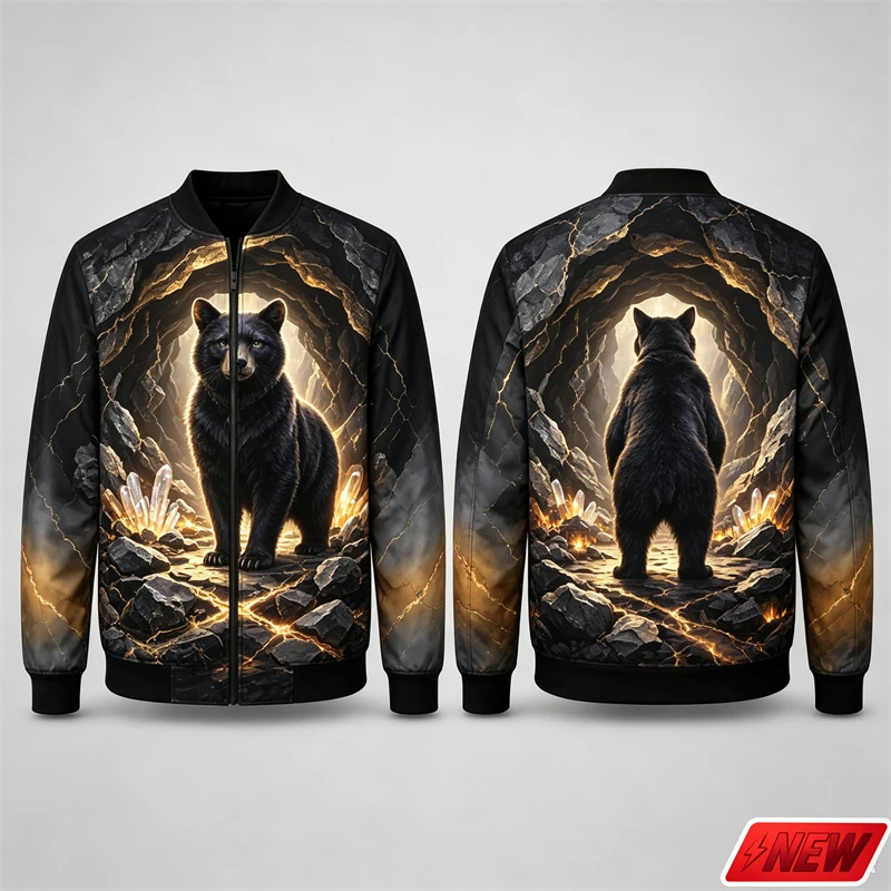 Men Harajuku Bomber Zipper Jacket 3D Print Tiger Moon Sky Animal Graphic Zip Up Coat Outdoor Party Daily Novelty Unisex Jackets