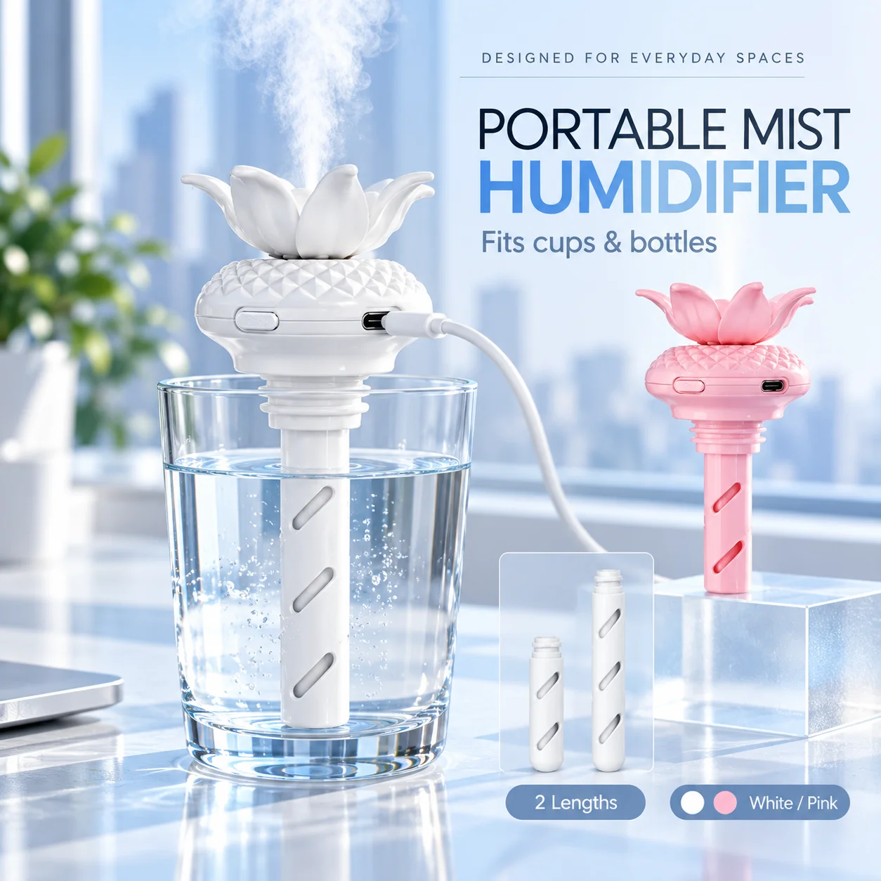 For Home Office TravelQuiet USB Air Humidifier Aromatherapy Diffuser Portable Spray Cool Mist Purifier without Water Container
