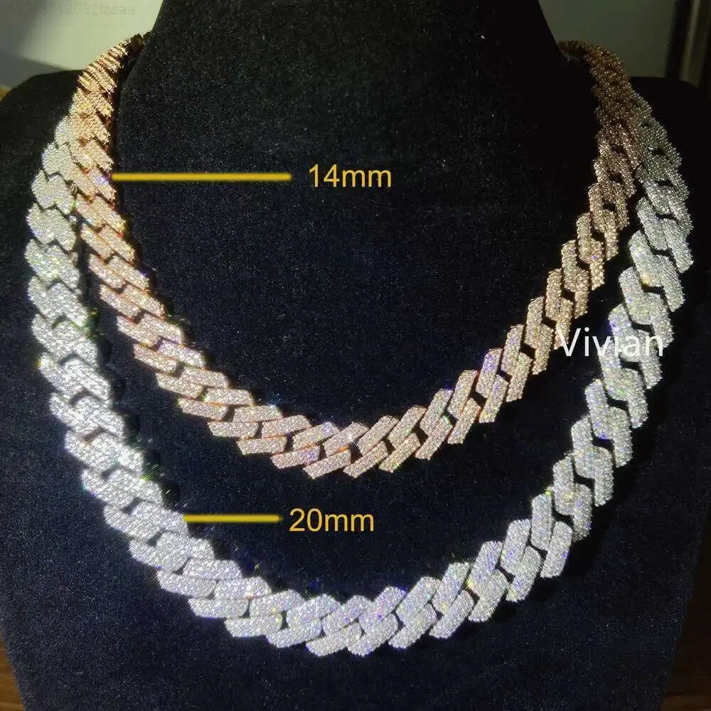 

14mm 20mm Mens Necklaces Fashion Silver 925 Hip Hop Bling Jewelry Bust Down Moissanite Cuban Link Chain
