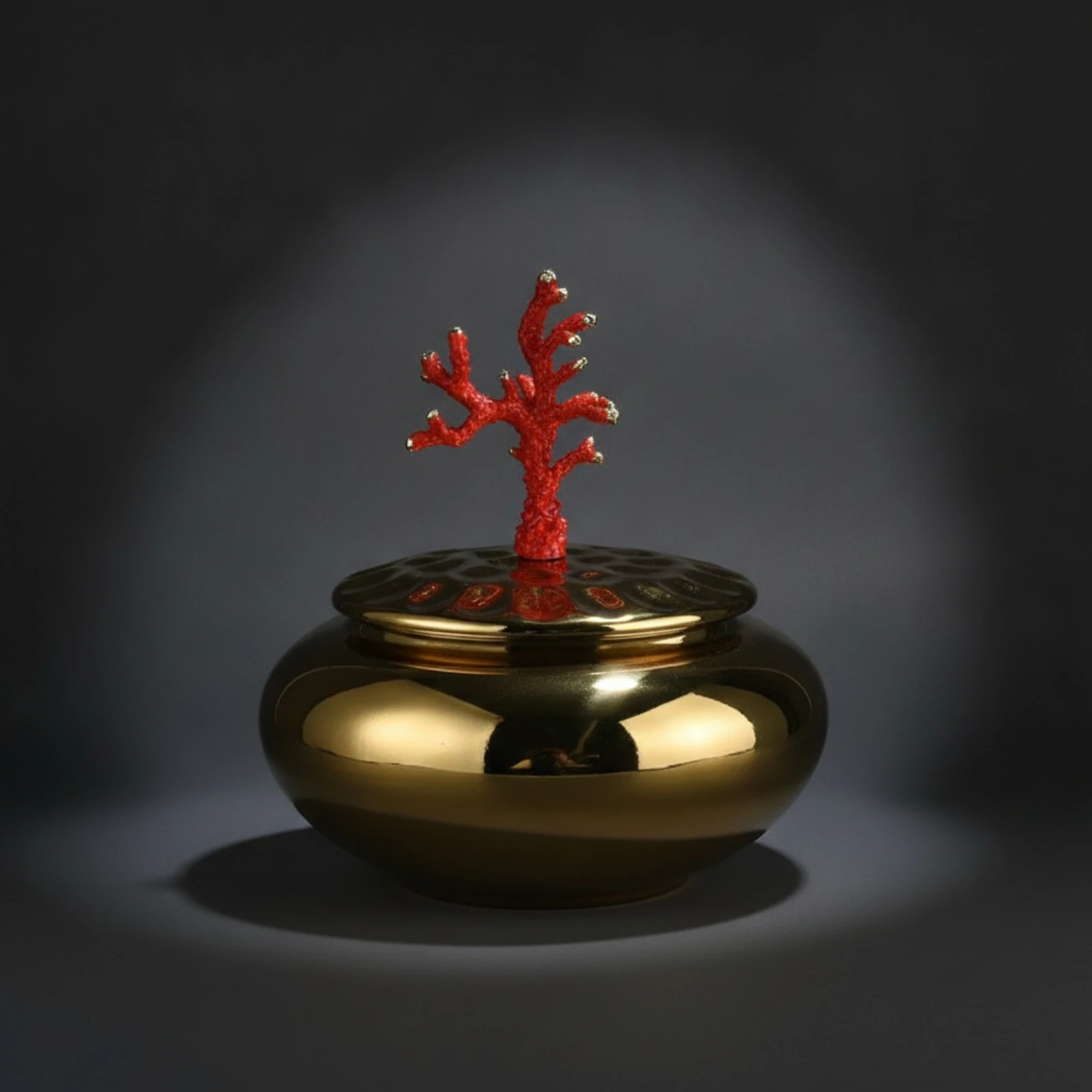 Tabletop Container with Coral Ornament Lustrous Ceramic Jar with Lid Decorative Jar with Lid Modern-Luxe Versatile