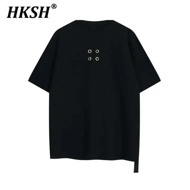 HKSH Spring Summer New Men's Dark Tide High Street Hollow Metal Ring T-shirt Cotton Casual Short Sleeve O-Neck Tees Women HK1204