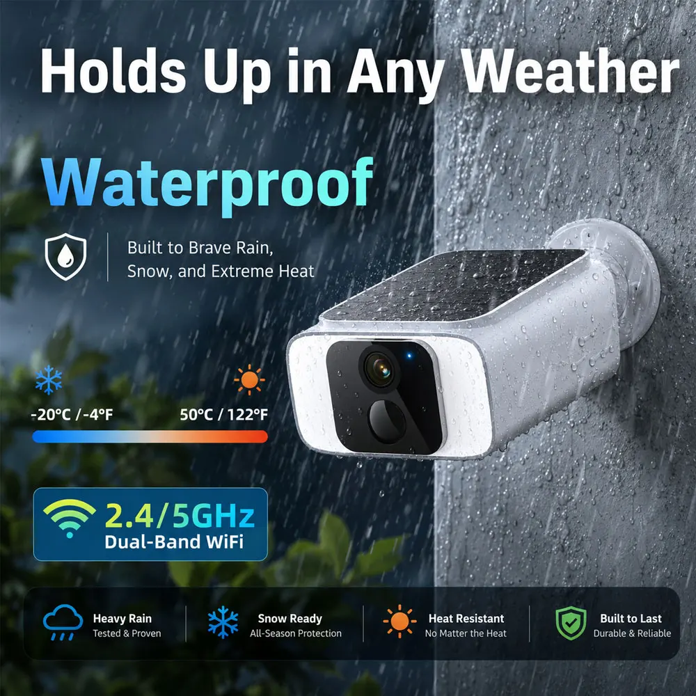 2K 5MP Solar Security Camera Wireless Outdoor With 2.4Ghz & 5Ghz WiFi Surveillance Embedded Solar Powered Home Outdoor Camera