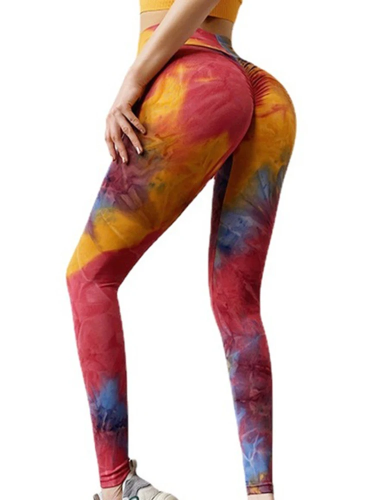 Women Gym Training Tie Dye Printed Leggins Seamless Leggings High Waist Elastic Yoga Pants Fitness Joggings Sport Running Femme