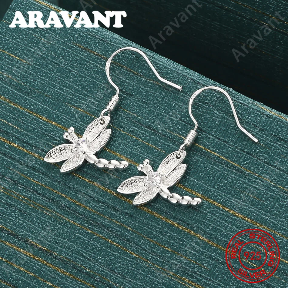 925 Sterling Silver Zircon Dragonfly Earrings For Women, Commuter Accessories, Christmas Gifts, Jewelry