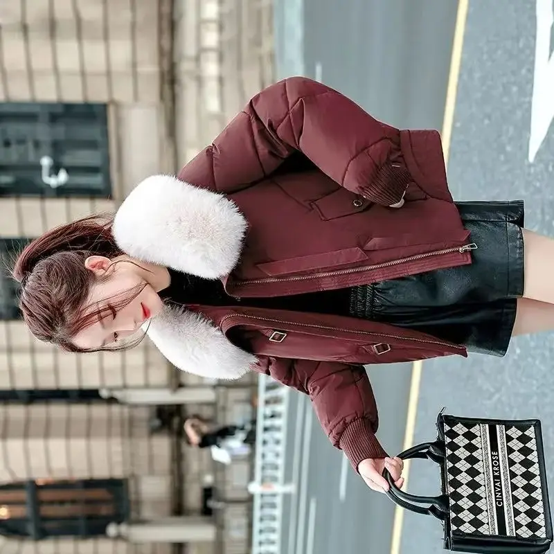 

Winter Korean Short Thicken Big Fur Collar Parkas Women Fashion Thick Warm Down Cotton Coat Female Casual Jacket Parka Ladies