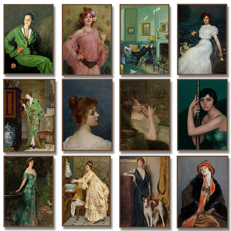 Renaissance Women Portrait Poster Vintage Victorian Feminine Smoking Canvas Painting Fashion Wall Art Living Room Home Decor