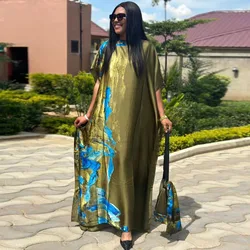 African 2023 Elegant Printed Nigerian Lady Silk Full Length Hijab Kaftan Maxi Dress Oversize Floral Bohemian Beach Muslim Boubou