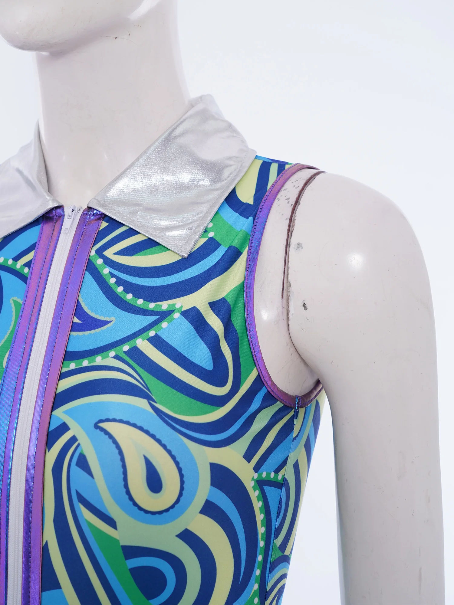 Groovy 70s Disco Jumpsuit for Women Metallic Bell Bottom Romper with Tiered Flare Pants Retro Club Rock Jazz Dance Party Outfit