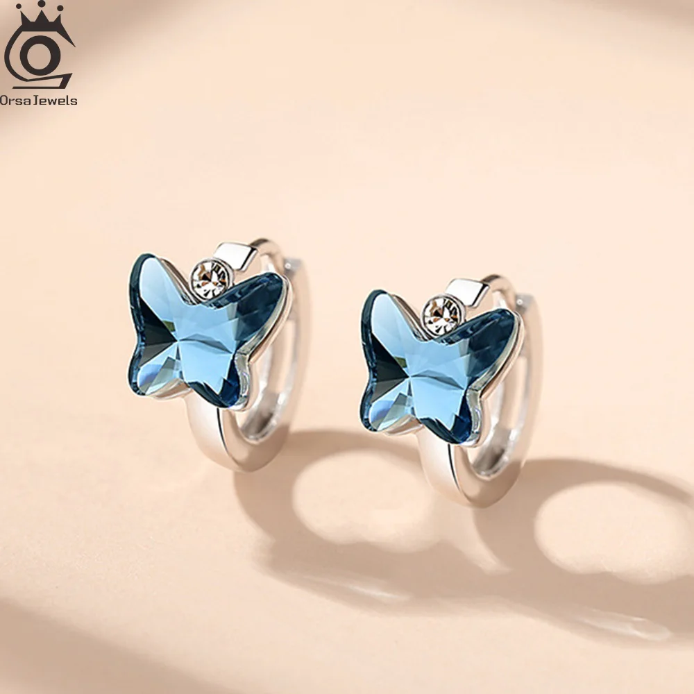 

ORSA JEWELS S925 Sterling Silver Butterfly Small Hoop Earring Gift Fashion Party Beautiful Insect Daily Huggies Earring SWE12