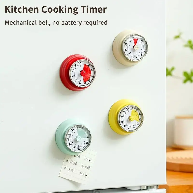 @*Magnetic Mechanical Countdown Kitchen Timer Visible Alarm Time Reminder for Baking Cooking Game Night Use