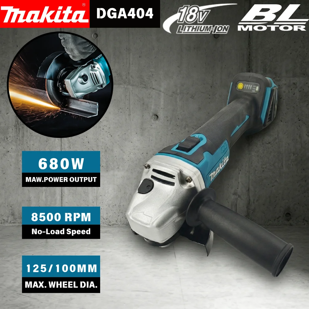 

Аккумуляторная угловая шлифмашина MAKITA DGA404 18В, 100 мм, 8500 об/мин, бесщеточный двигатель, для шлифовки плитки, труб и металла