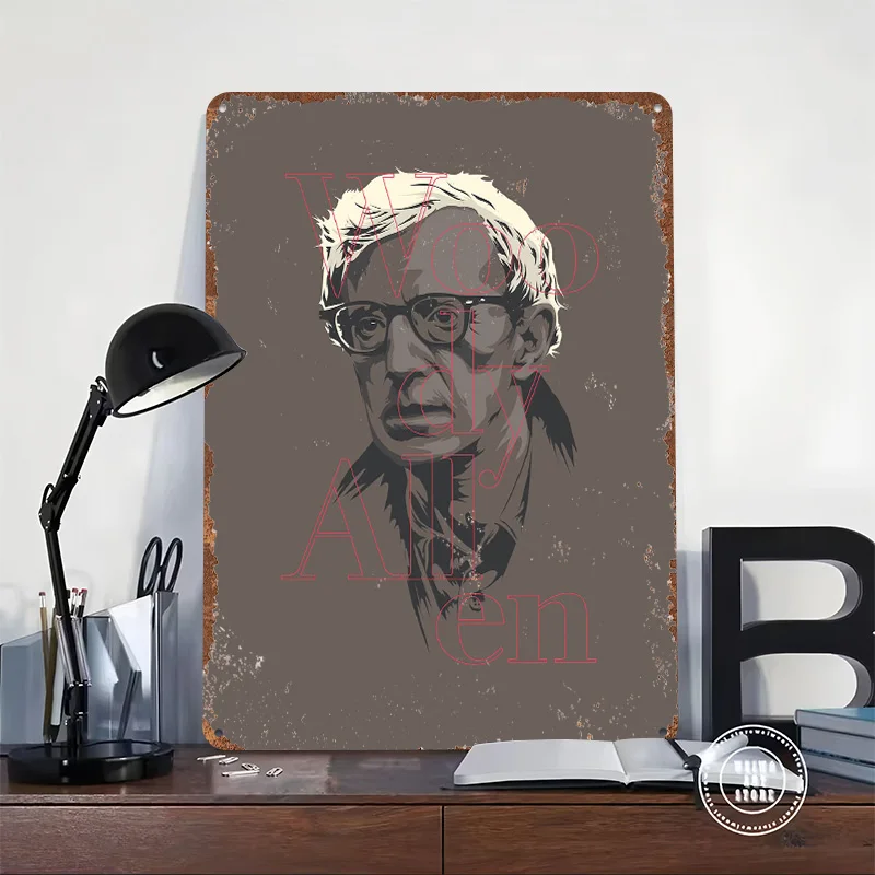Famous Movie Directors - Woody Allen Tin Poster Customized Retro Wall Art Vintage Metal Signs for Room Bedroom Decoration Gaming
