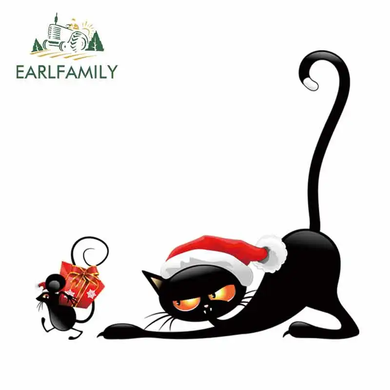 EARLFAMILY 13cm x 11.6cm For Christmas Cat Funny Car Decal Waterproof Creative Car Stickers Campervan Trunk Occlusion Scratch