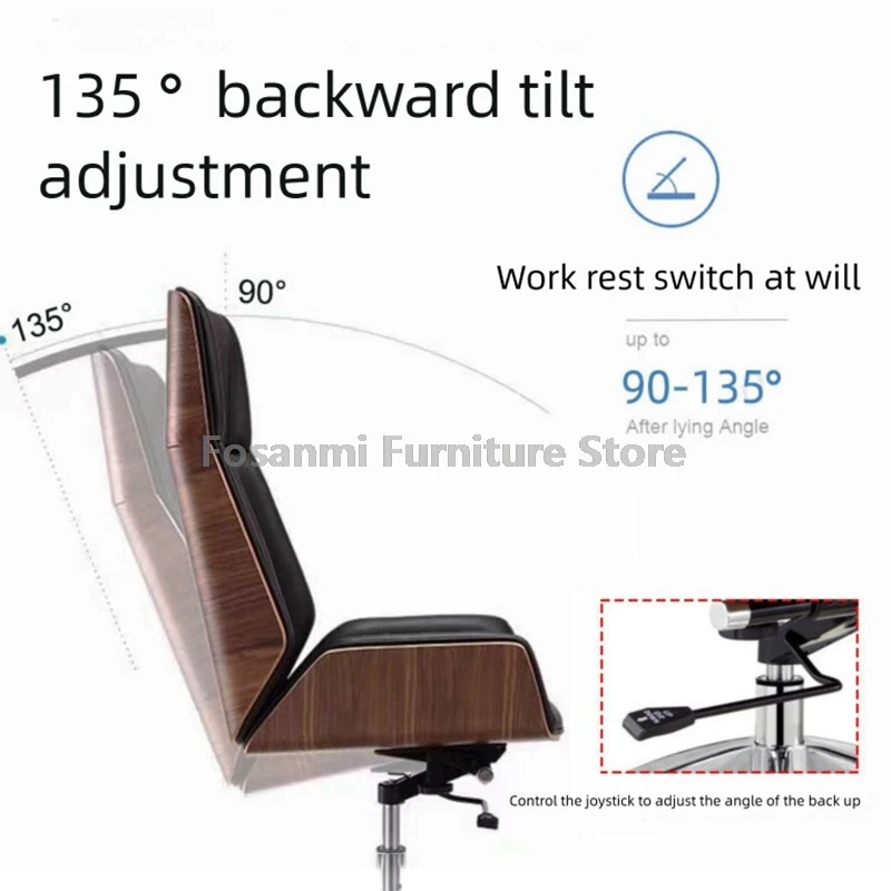 เก้าอี้ล้อเลื่อนสํานักงานหนัง Boss ผู้จัดการพร้อมโครงไม้ปรับความสูงได้ตามหลักสรีรศาสตร์เก้าอี้คอมพิวเตอร์แสนสบายเก้าอี้โต๊ะบ้านหรูหรา