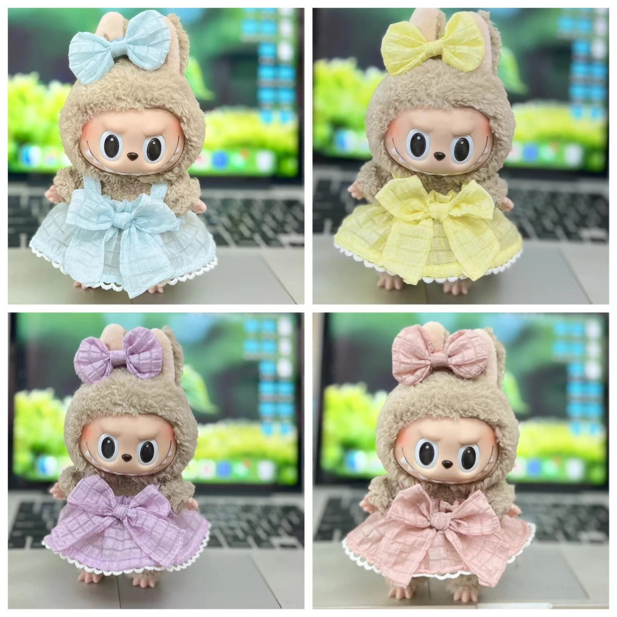 

17cm Cute Mini Doll Clothes for Labubu Candy Color Bow Skirt White Shirt Carrot Strap Hat Three-piece Suit Clothing DIY Kid Gift